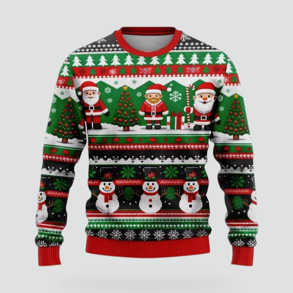 Heren Stijlvolle Kersttrui met Winterprint en Ronde Hals