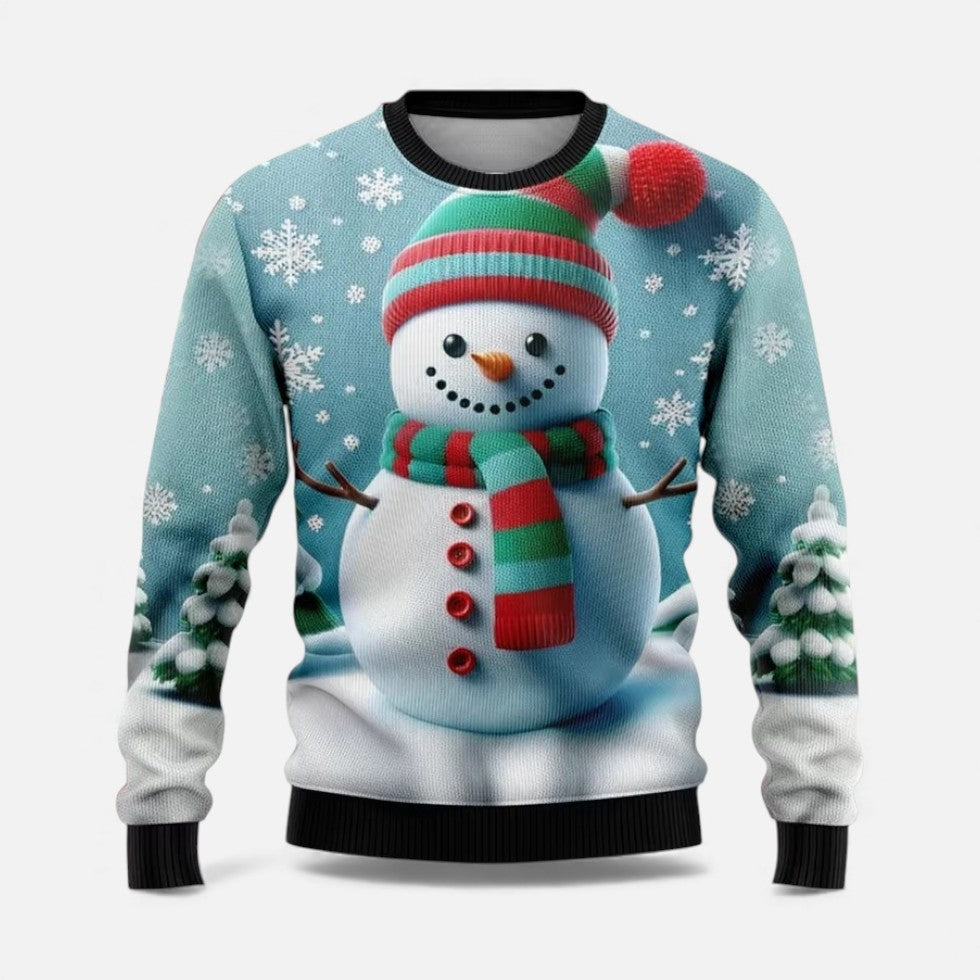 Heren Stijlvolle Kersttrui met Winterprint en Ronde Hals