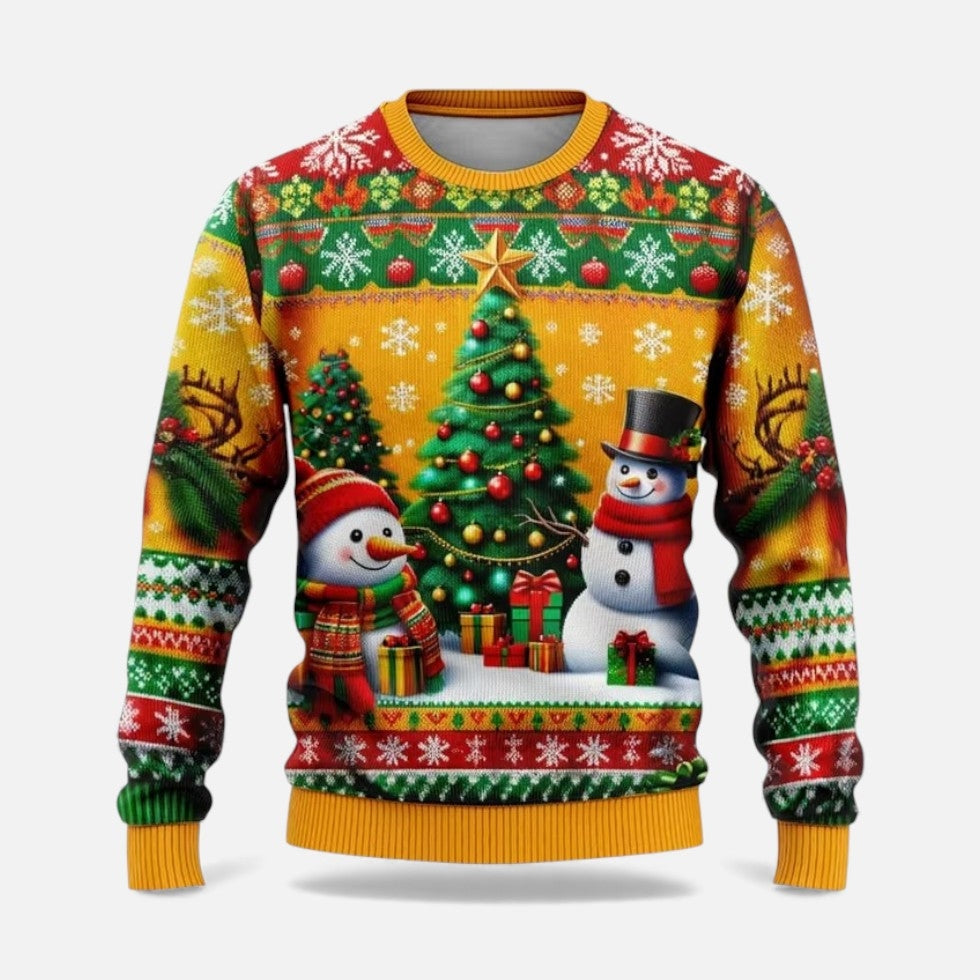 Heren Stijlvolle Kersttrui met Winterprint en Ronde Hals