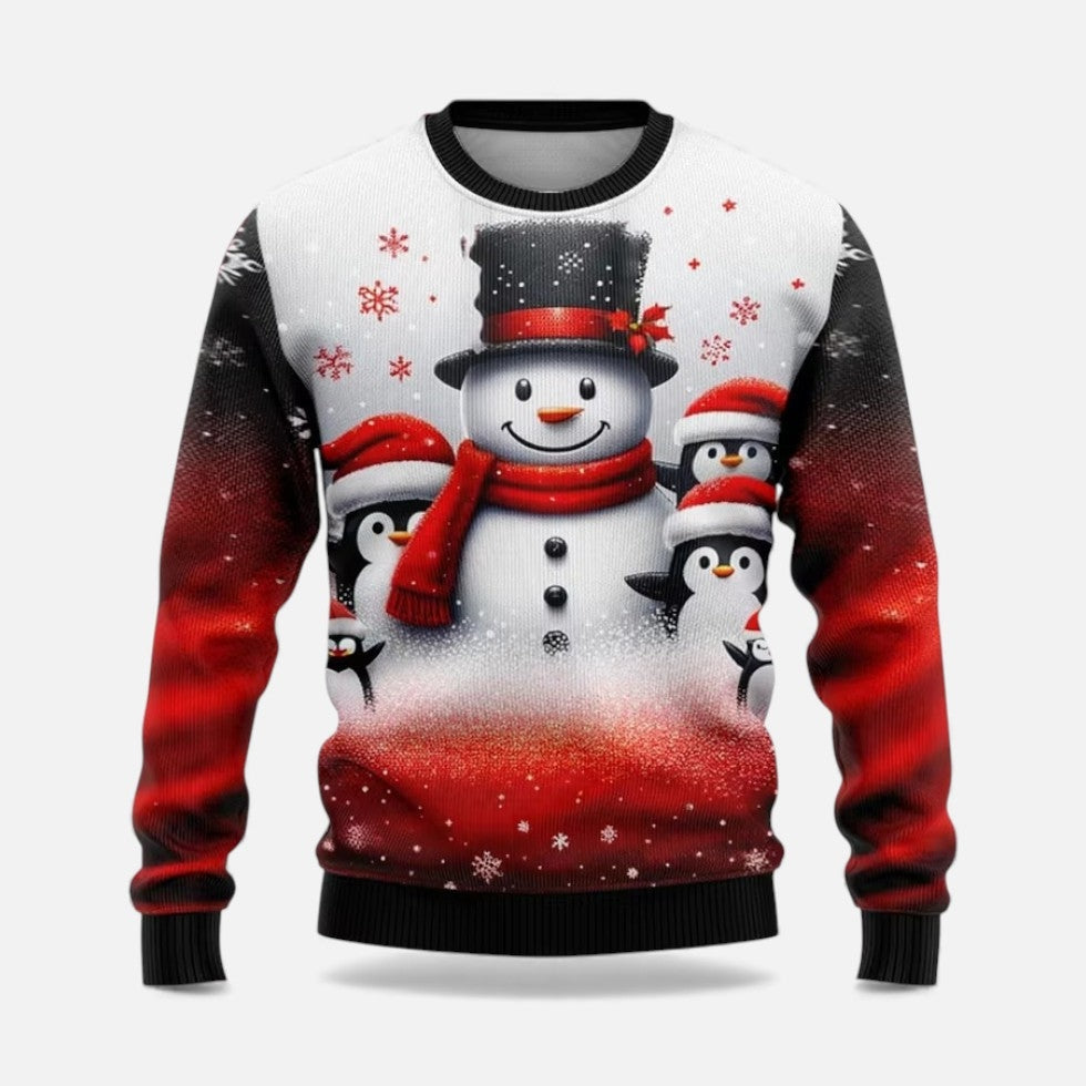 Heren Stijlvolle Kersttrui met Winterprint en Ronde Hals