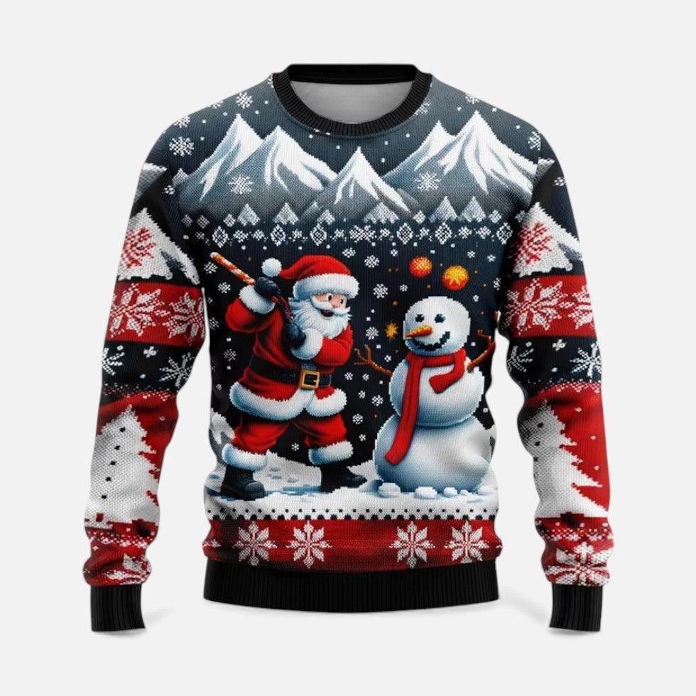 Heren Stijlvolle Kersttrui met Winterprint en Ronde Hals