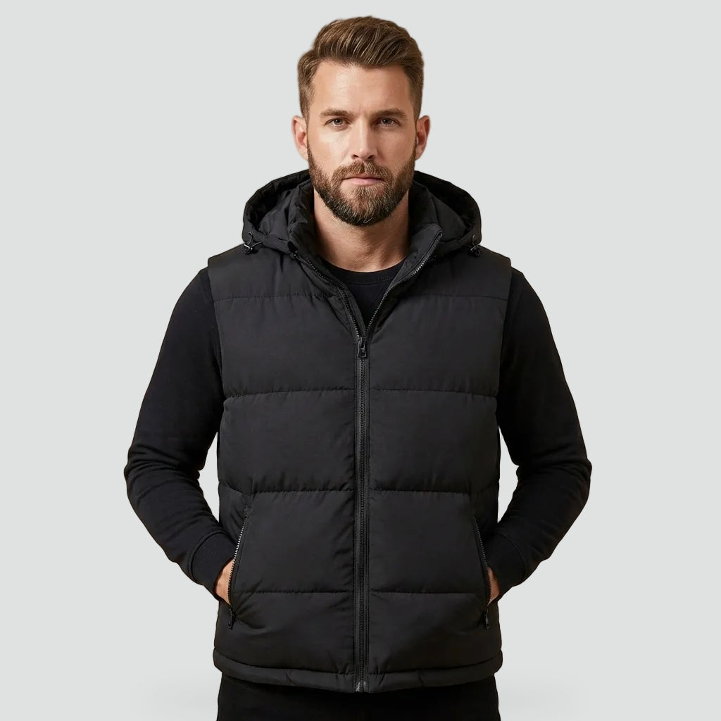 Heren Warme Gewatteerde Bodywarmer met Capuchon en Ritssluiting