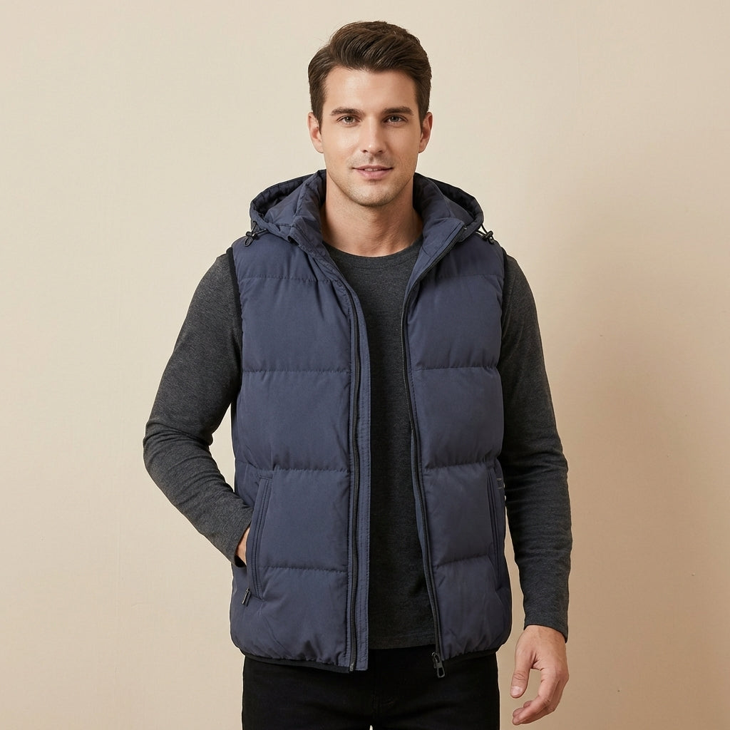 Heren Warme Gewatteerde Bodywarmer met Capuchon en Ritssluiting