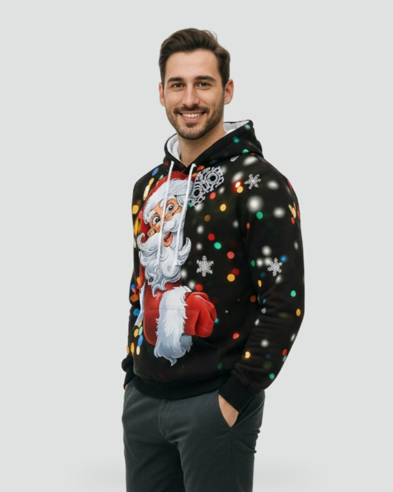 Heren Warme Kersthoodie met Capuchon en Kerstmanprint