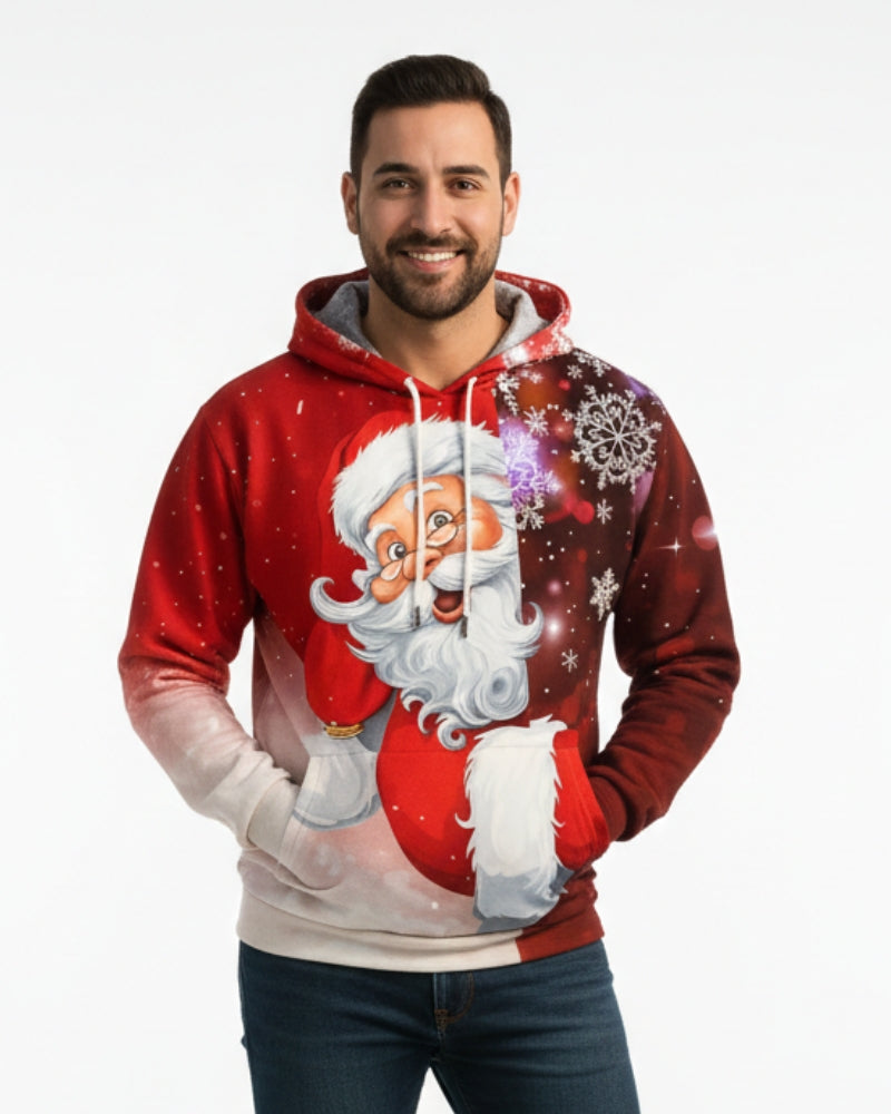 Heren Warme Kersthoodie met Capuchon en Kerstmanprint