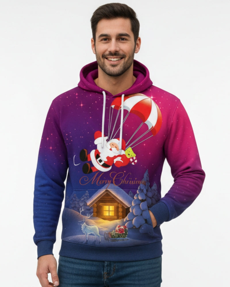 Heren Warme Kersthoodie met Capuchon en Kerstmanprint