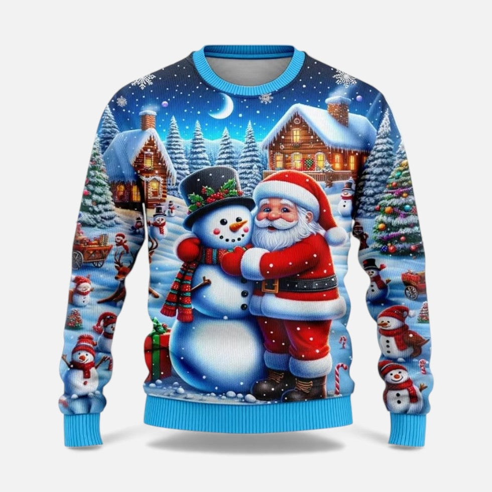 Heren Warme Kersttrui met Winterlandschap en Ronde Hals
