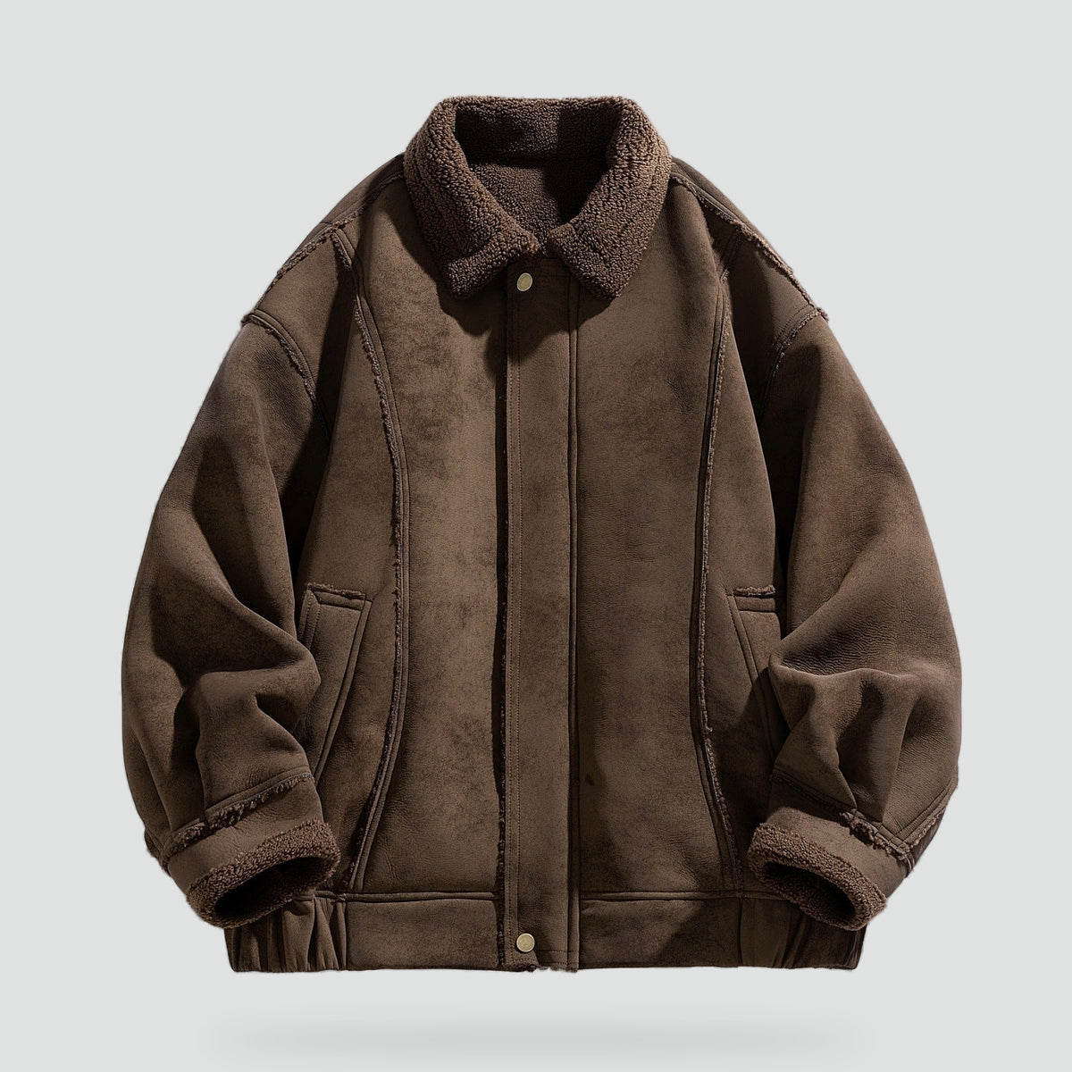 Heren Warme Kunstsuède Shearling Jas met Sherpa Voering