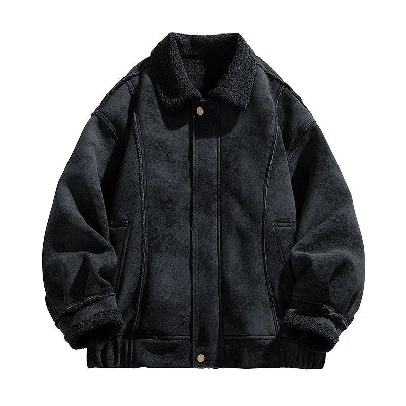 Heren Warme Kunstsuède Shearling Jas met Sherpa Voering