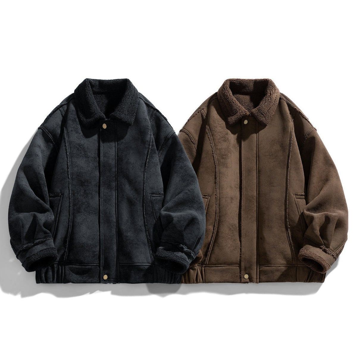 Heren Warme Kunstsuède Shearling Jas met Sherpa Voering