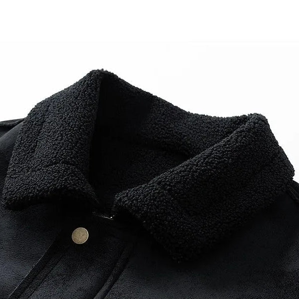 Heren Warme Kunstsuède Shearling Jas met Sherpa Voering