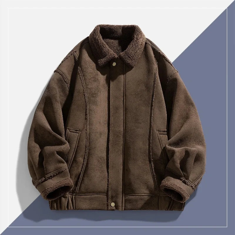 Heren Warme Kunstsuède Shearling Jas met Sherpa Voering