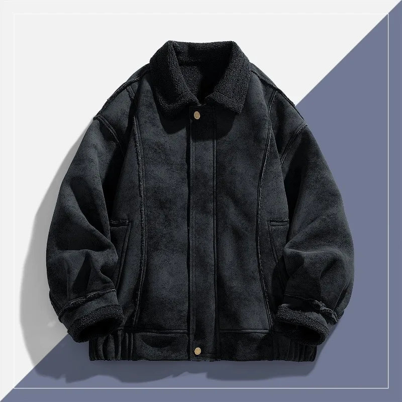 Heren Warme Kunstsuède Shearling Jas met Sherpa Voering