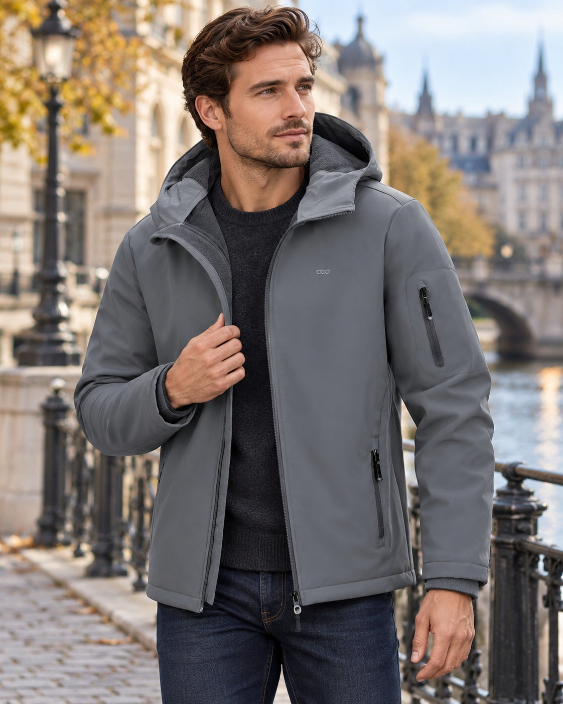Heren Waterdichte Softshell Jas met Capuchon en Fleecevoering