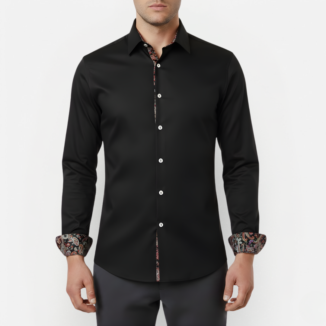 Herreskjorte med paisleyprint, lange ærmer, casual