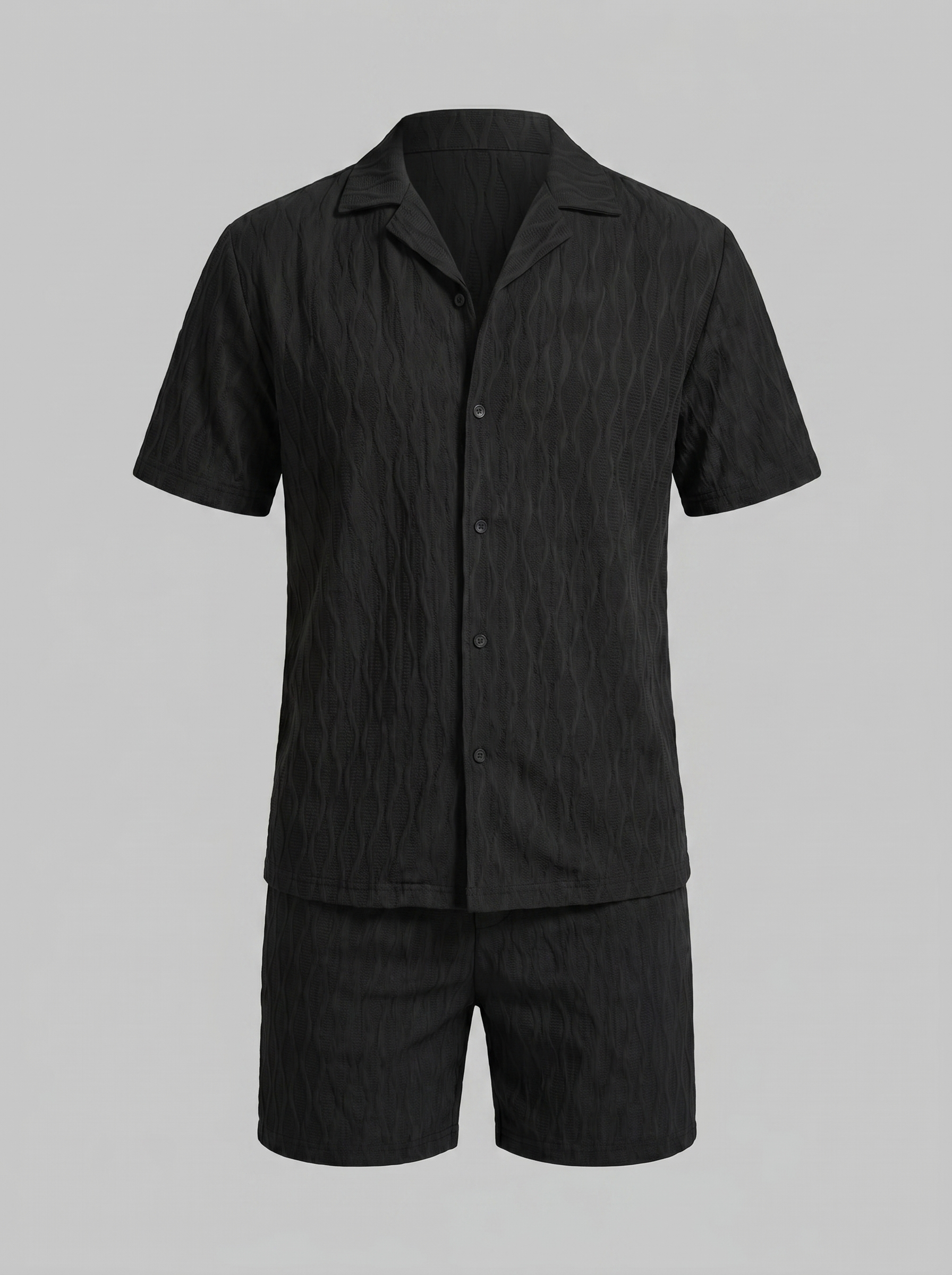 Herenpak Camp Shirt Shorts Jacquard Wave Zomer