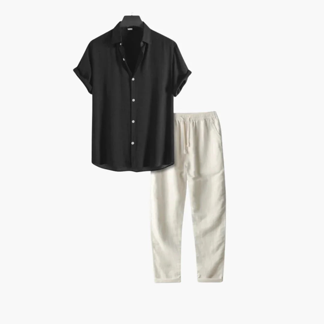Conjunto para hombre, camisa de manga corta y pantalón largo, casual