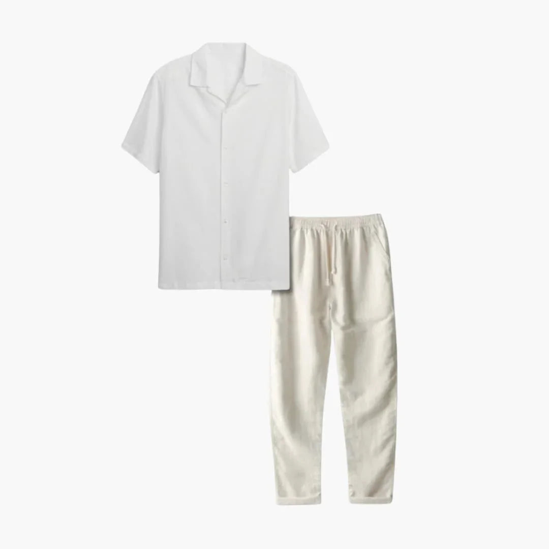 Conjunto para hombre, camisa de manga corta y pantalón largo, casual