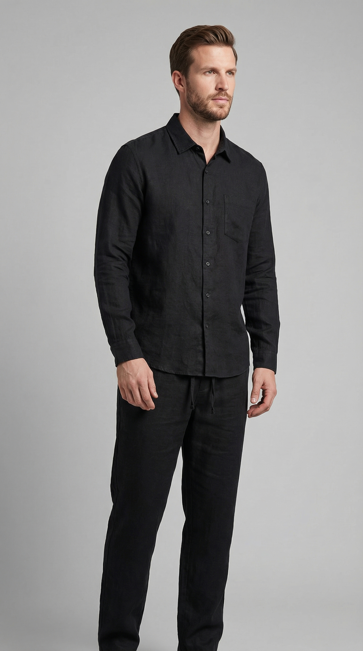 Herresæt skjorte bukser slim fit sommer