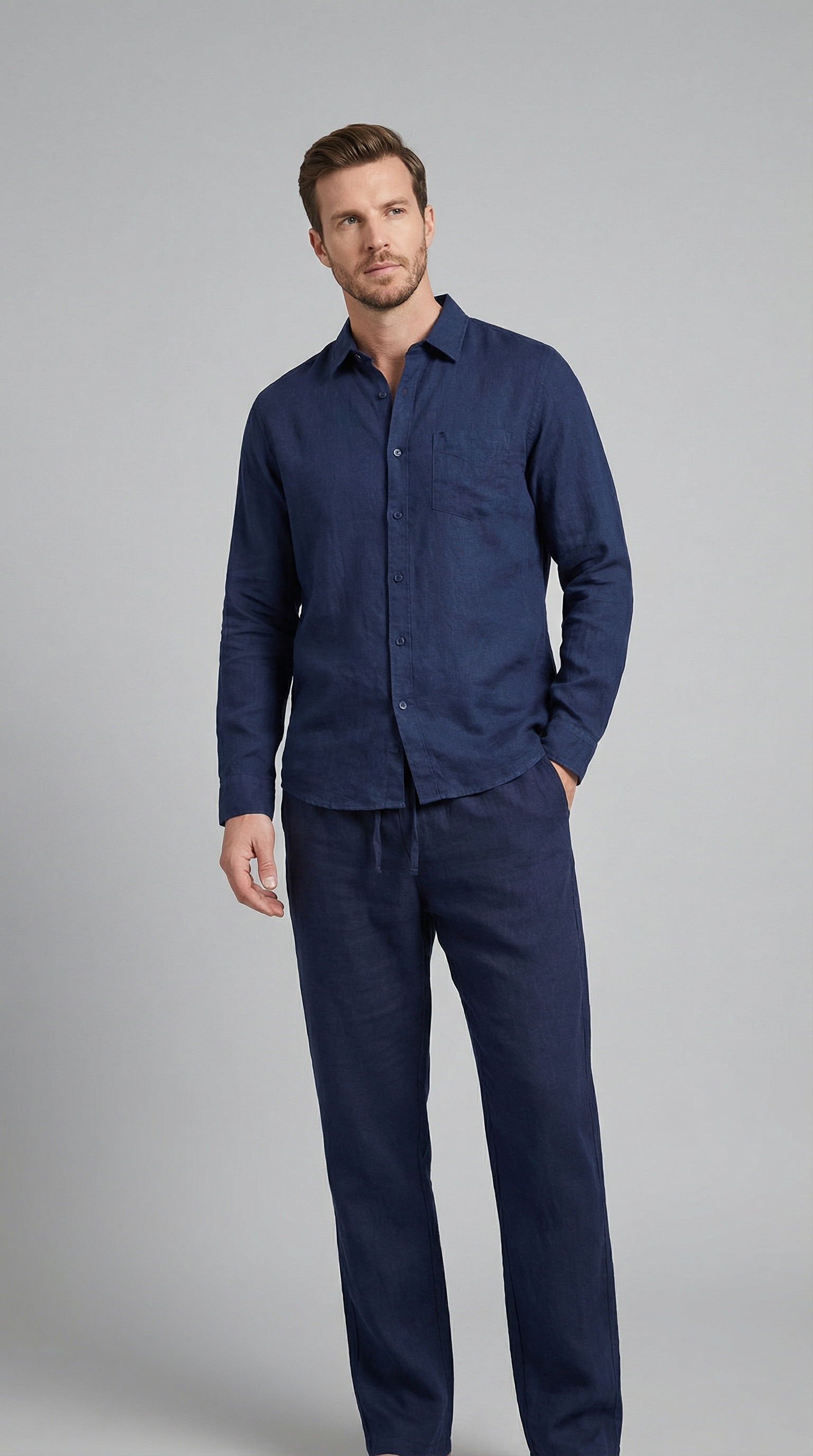Herresæt skjorte bukser slim fit sommer