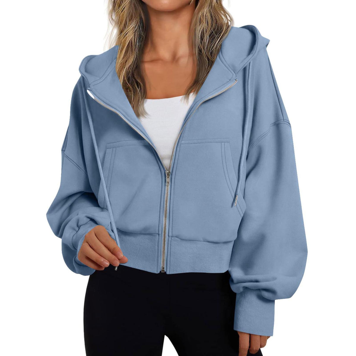 Hoodie til damer med lynlås og hætte