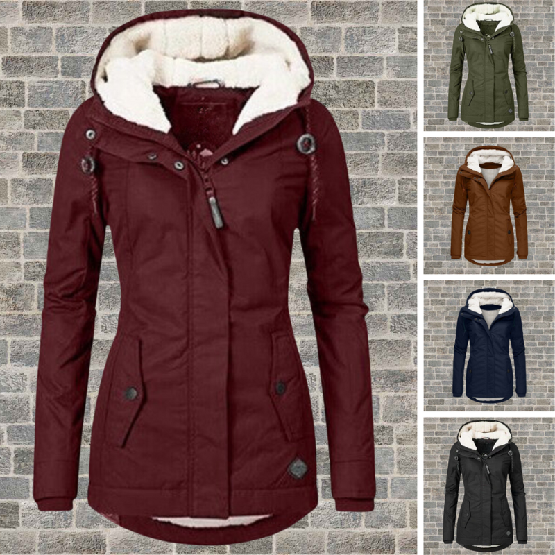 Abrigo de invierno para mujer, con capucha, forro polar y cálido
