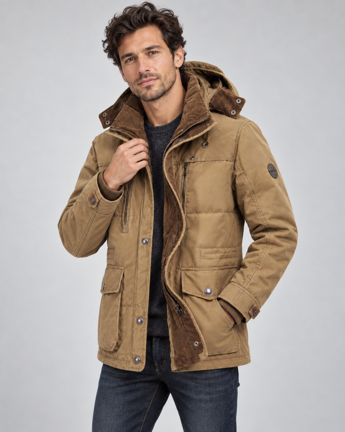 Chaqueta de invierno para hombre con forro polar y capucha desmontable