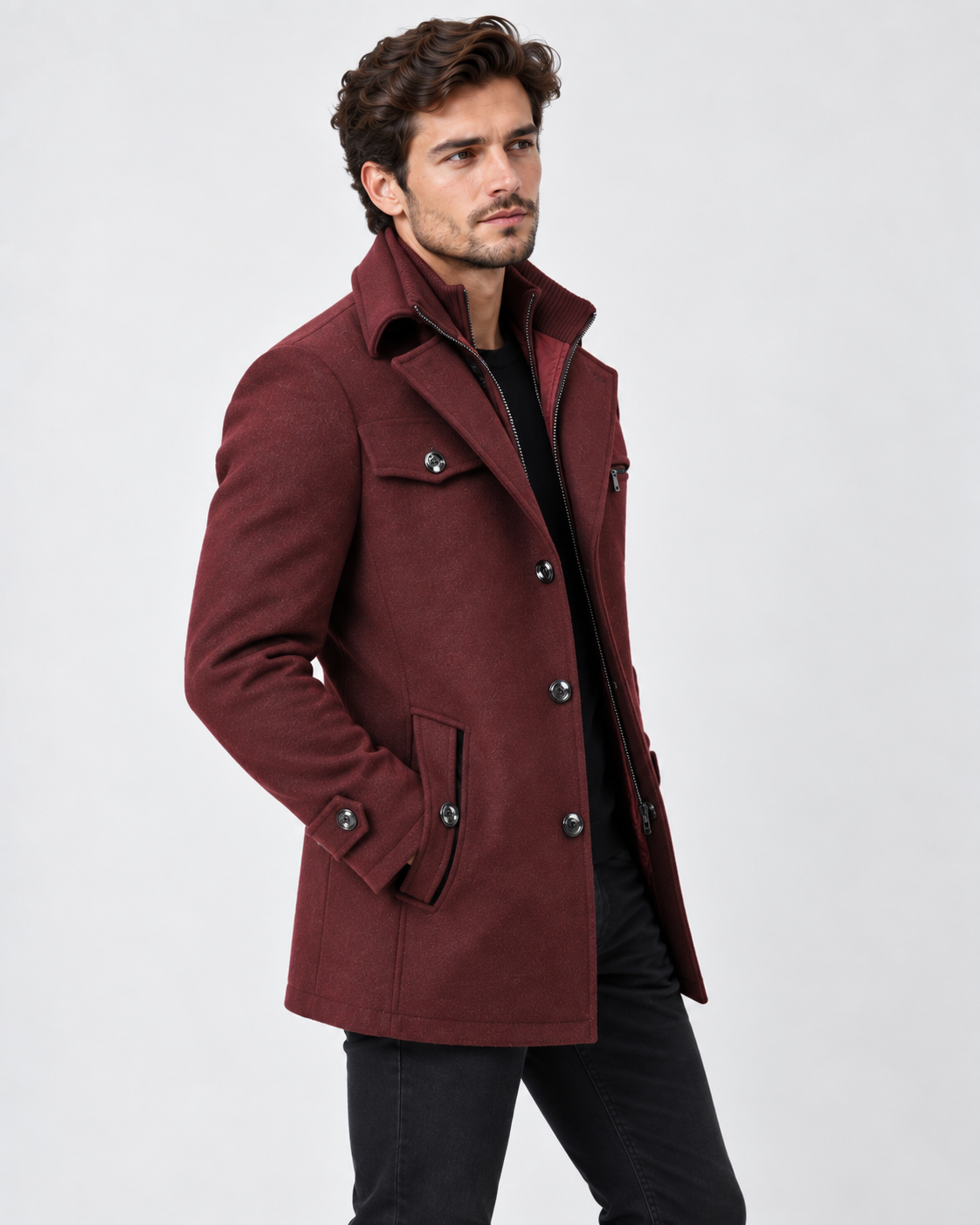 Warme Winterjacke für Herren mit Strukturkragen für kalte Tage