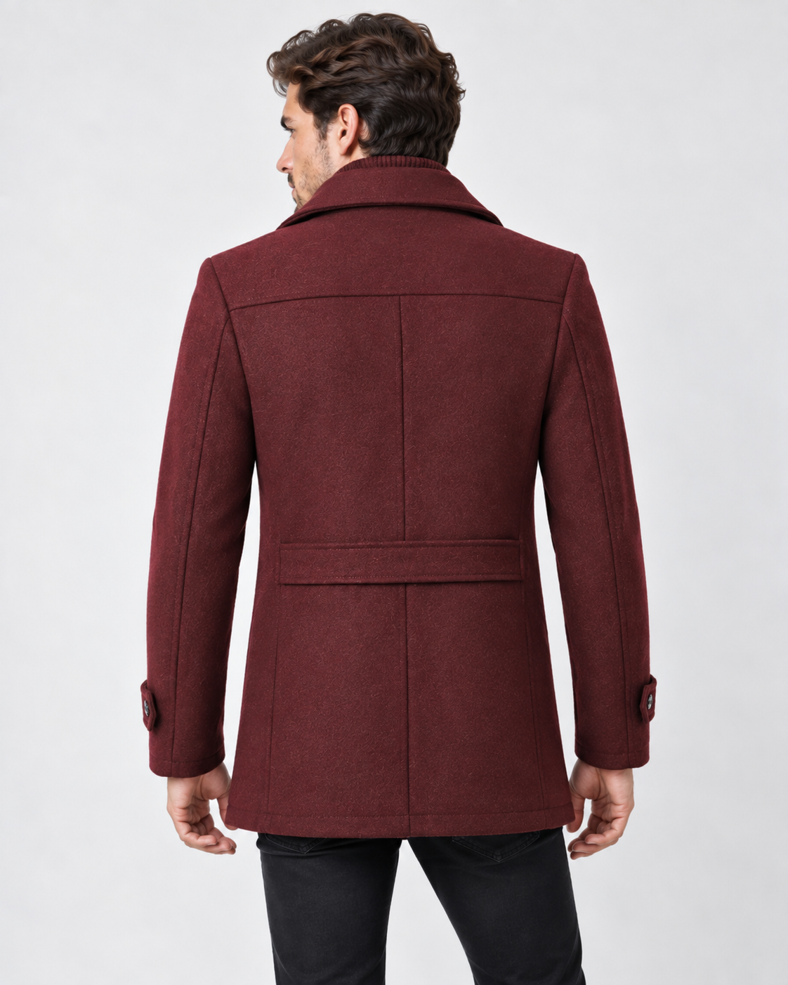 Warm Men's Winter Coat with Textured Collar for Cold Days