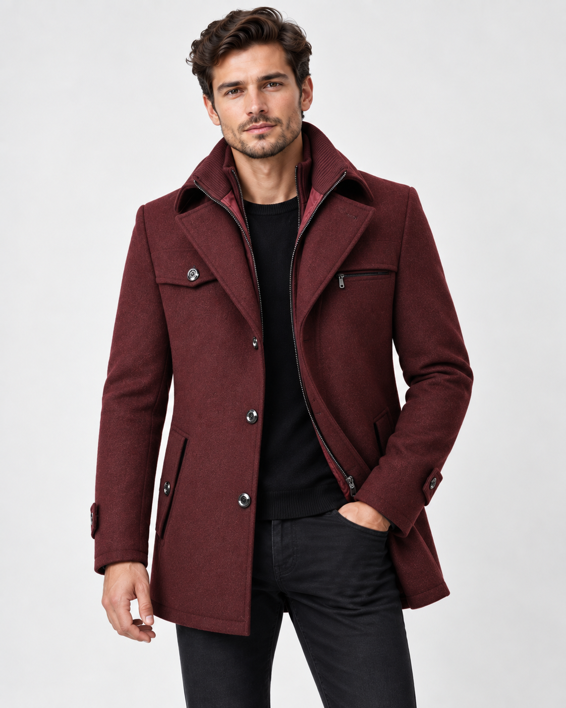 Warme Winterjacke für Herren mit Strukturkragen für kalte Tage