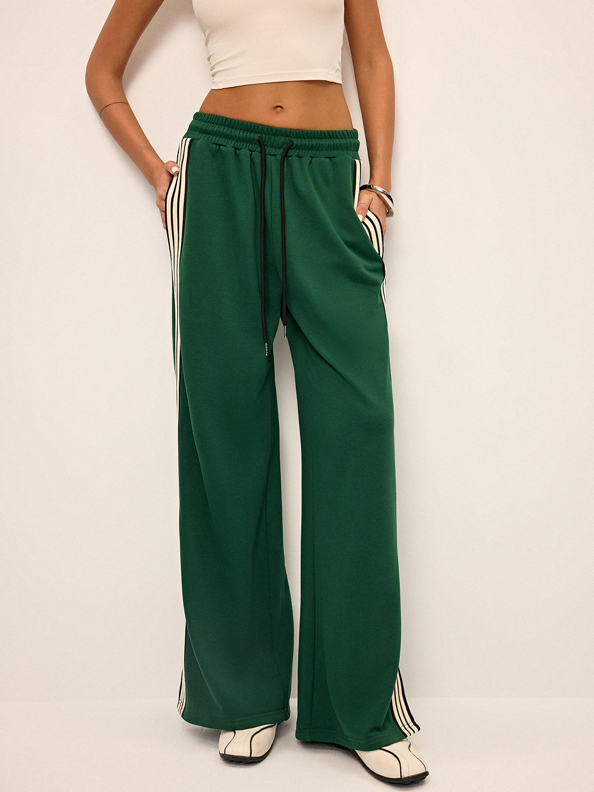 Pantaloni jogging femei picioare largi talie elastică casual