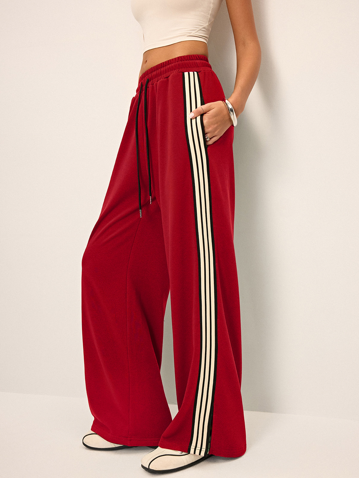 Pantaloni jogging femei picioare largi talie elastică casual