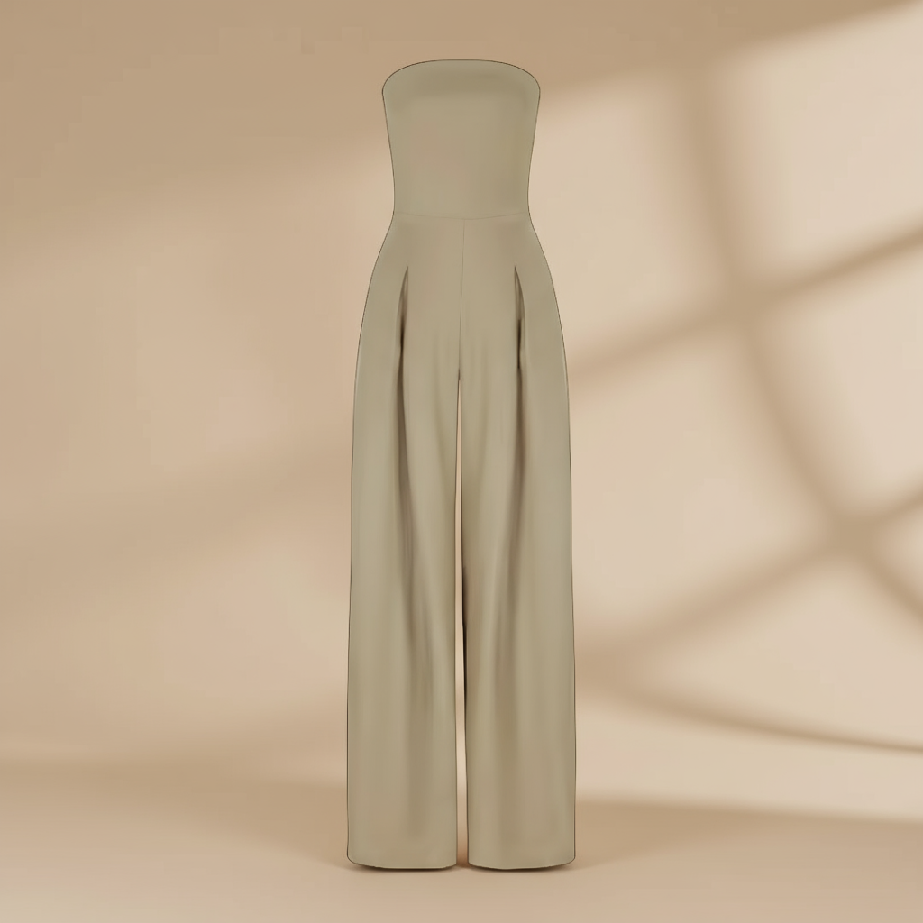 Mono Mujer Sin Tirantes Pantalones Anchos Cuerpo Estructurado Elegante