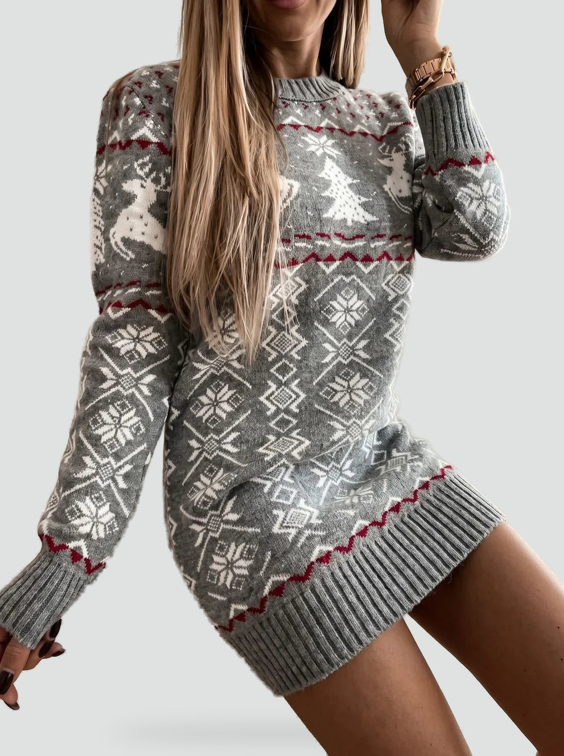 Klassieke Kerst Sweaterjurk met Rendiermotief voor Dames