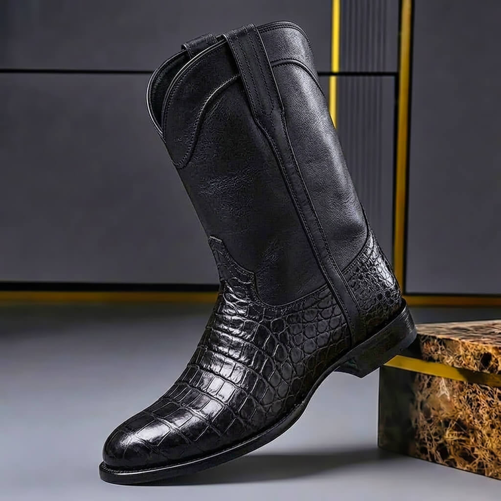 Klassieke Leren Cowboylaarzen met Krokodilprint voor Heren