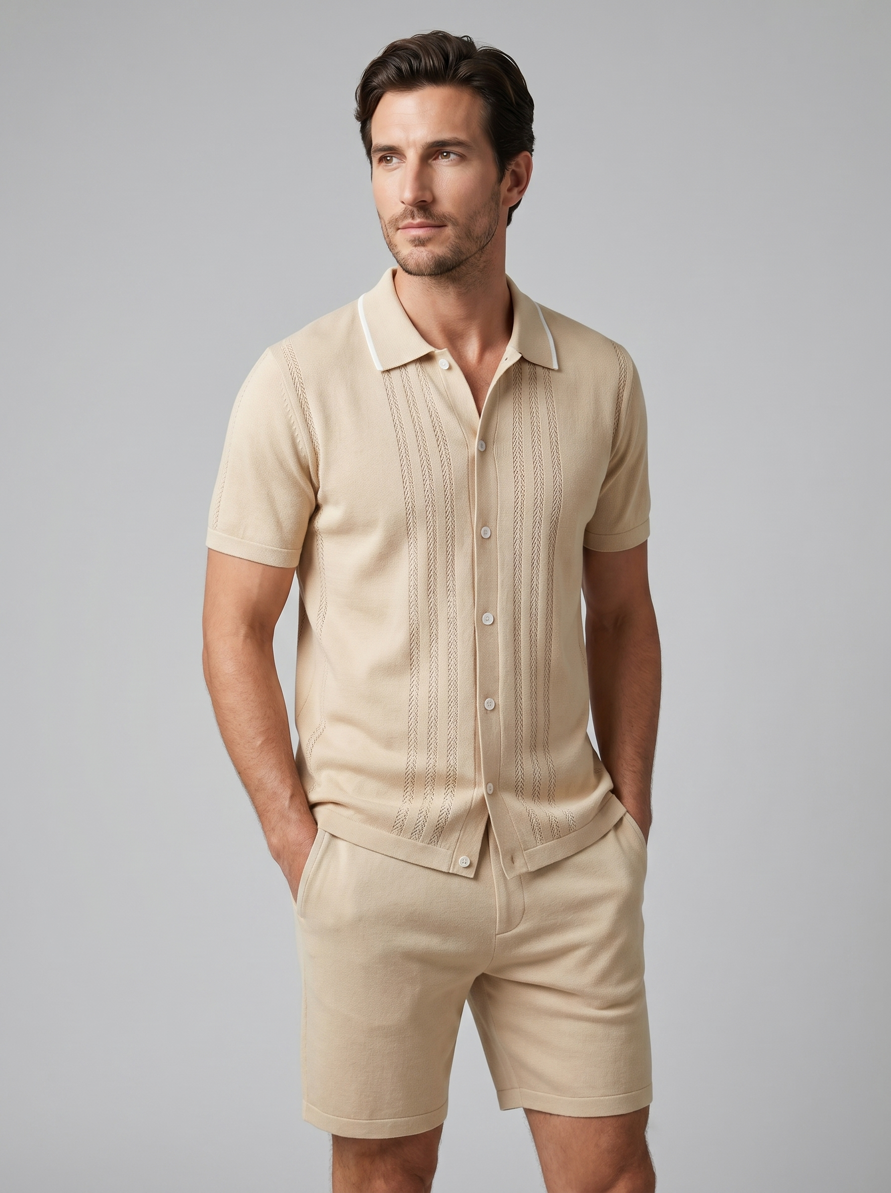Conjunto de punto de dos piezas para hombre con cintura elástica casual