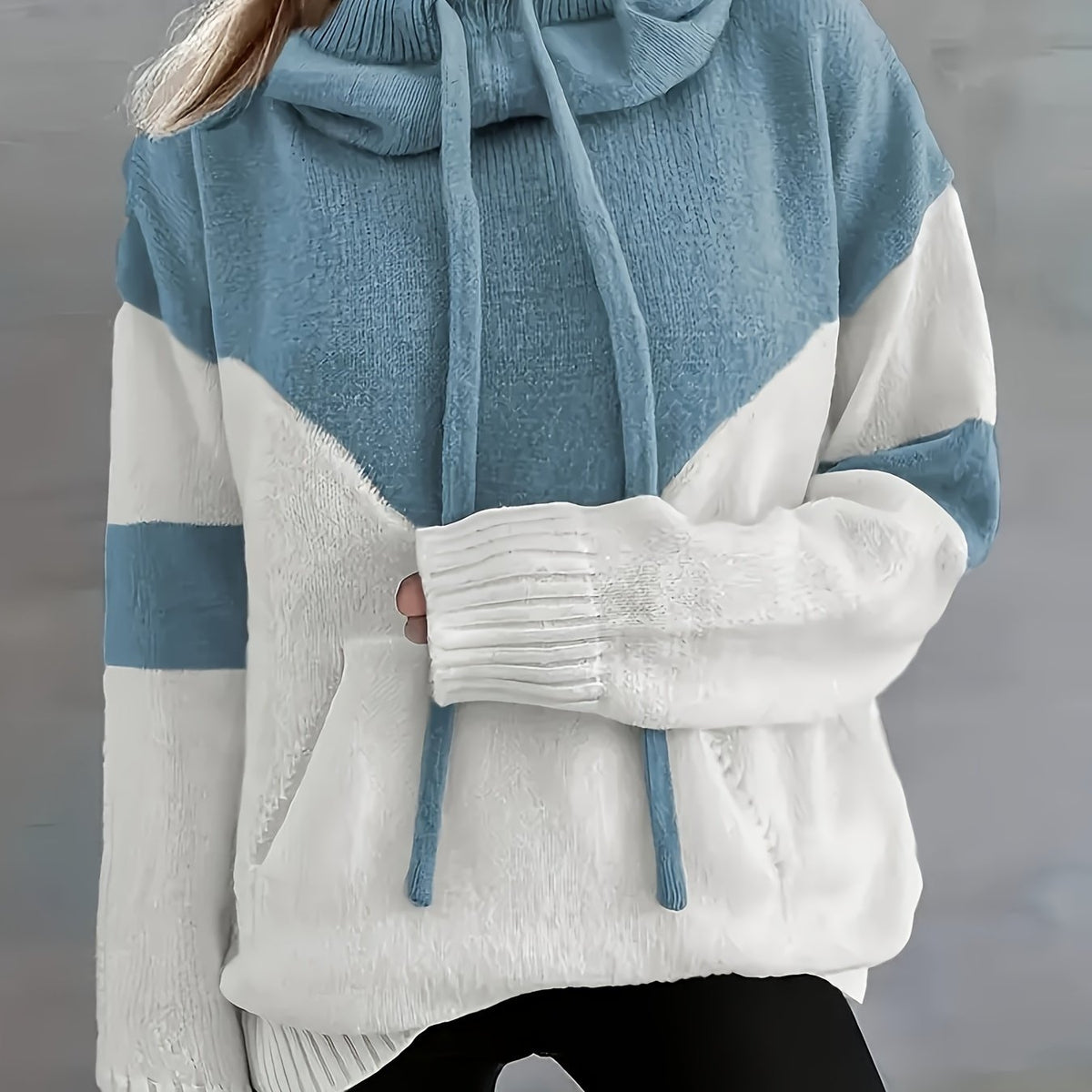 Knusse Gebreide Hoodie met Colorblock en Koordkap voor Dames