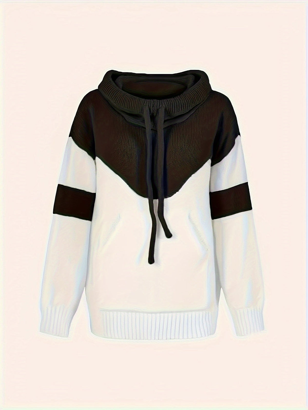 Knusse Gebreide Hoodie met Colorblock en Koordkap voor Dames