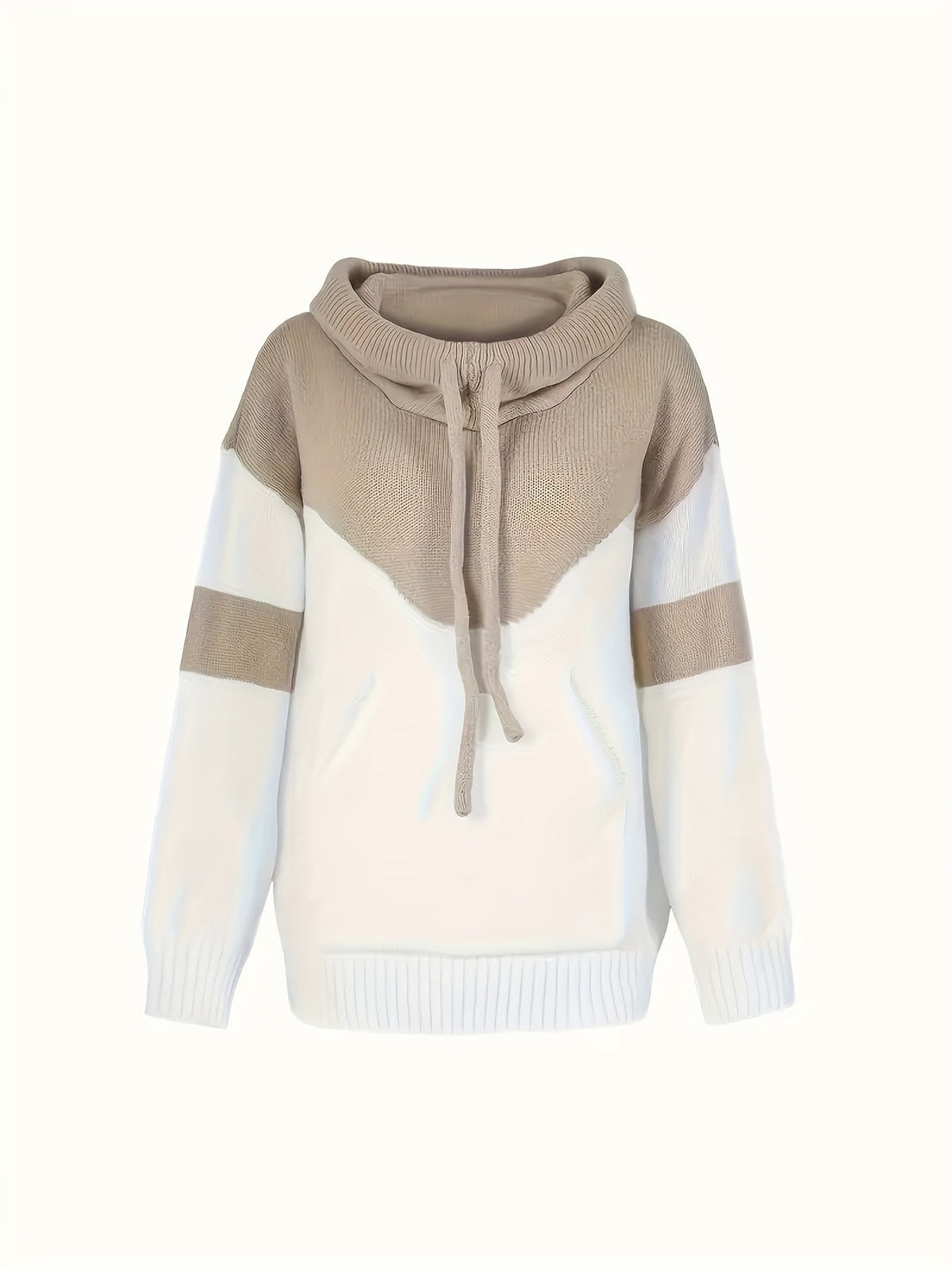 Knusse Gebreide Hoodie met Colorblock en Koordkap voor Dames