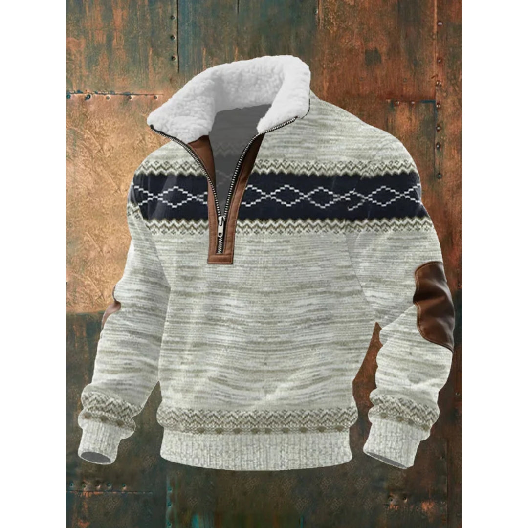 Knusse Heren Half-zip Trui met Teddykraag en Kabelpatroon