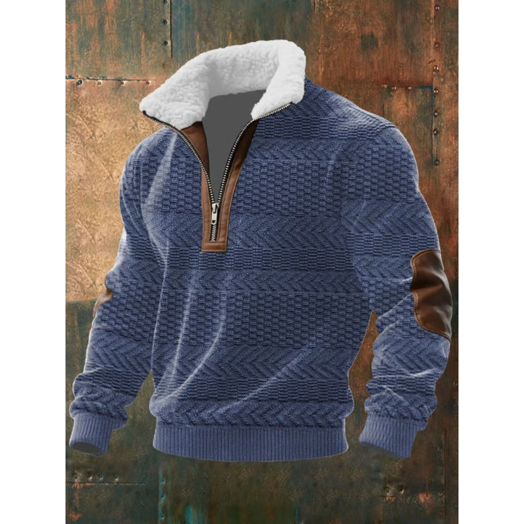 Knusse Heren Half-zip Trui met Teddykraag en Kabelpatroon