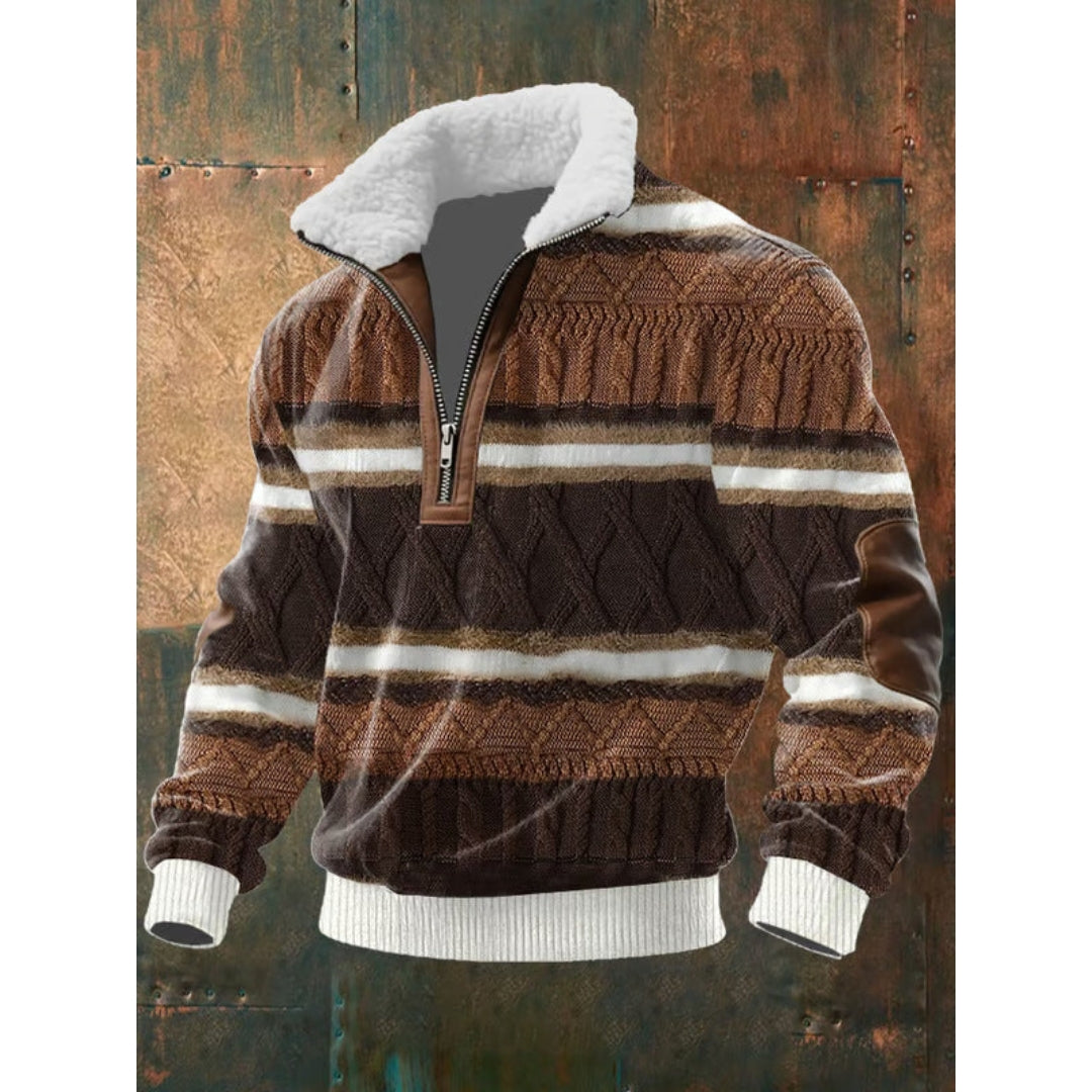 Knusse Heren Half-zip Trui met Teddykraag en Kabelpatroon