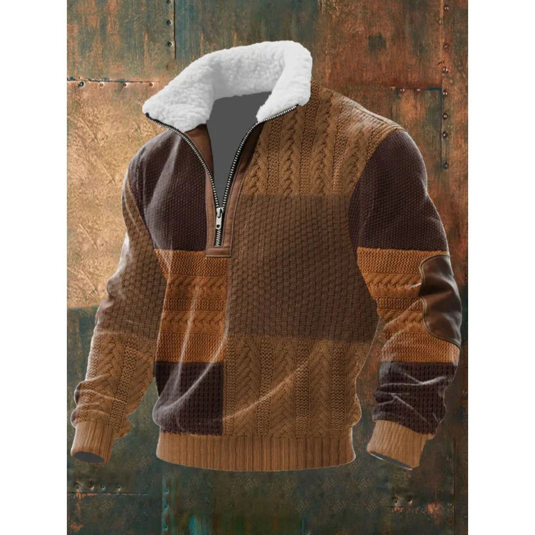 Knusse Heren Half-zip Trui met Teddykraag en Kabelpatroon