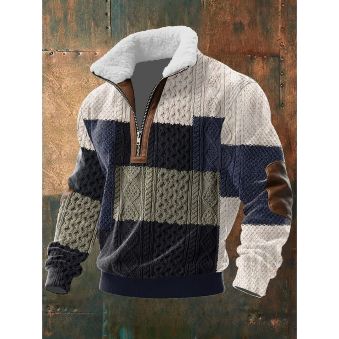 Knusse Heren Half-zip Trui met Teddykraag en Kabelpatroon