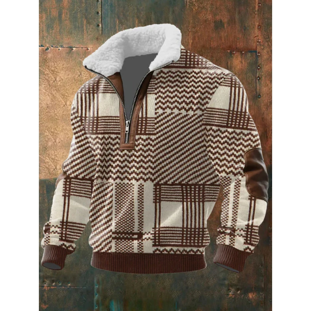 Knusse Heren Half-zip Trui met Teddykraag en Kabelpatroon