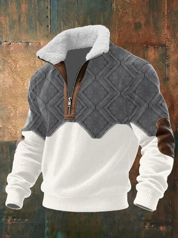 Knusse Heren Half-zip Trui met Teddykraag en Kabelpatroon