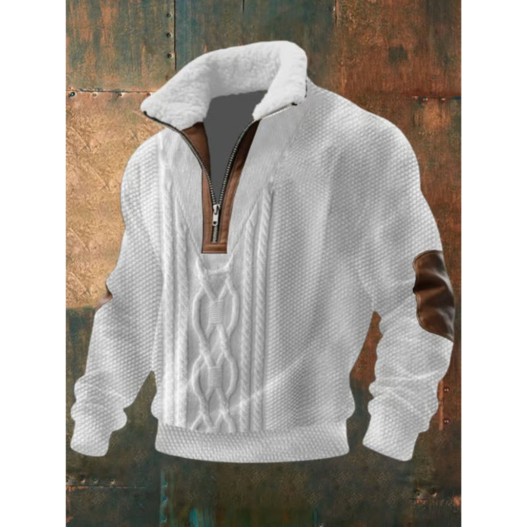 Knusse Heren Half-zip Trui met Teddykraag en Kabelpatroon
