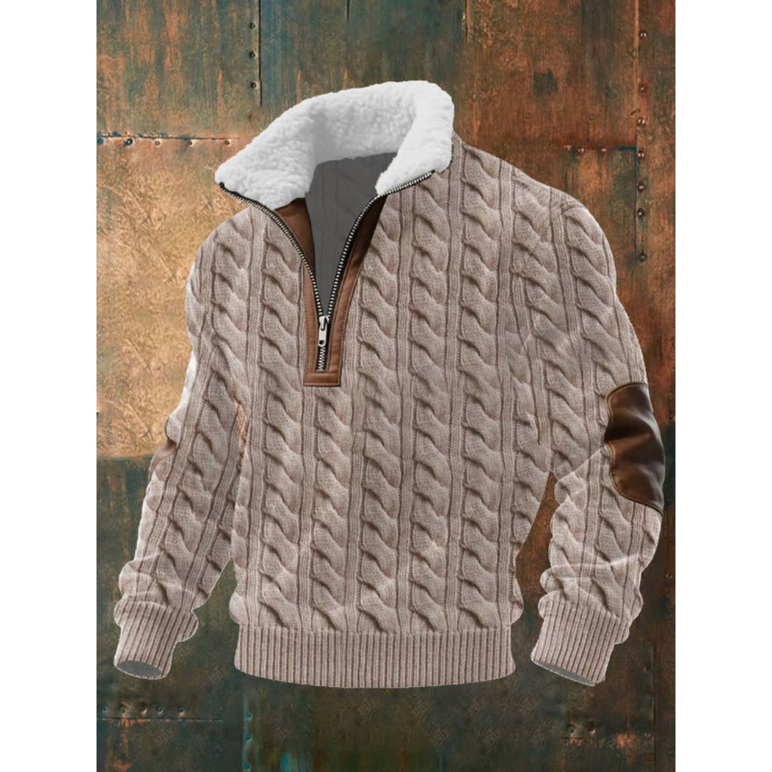 Knusse Heren Half-zip Trui met Teddykraag en Kabelpatroon