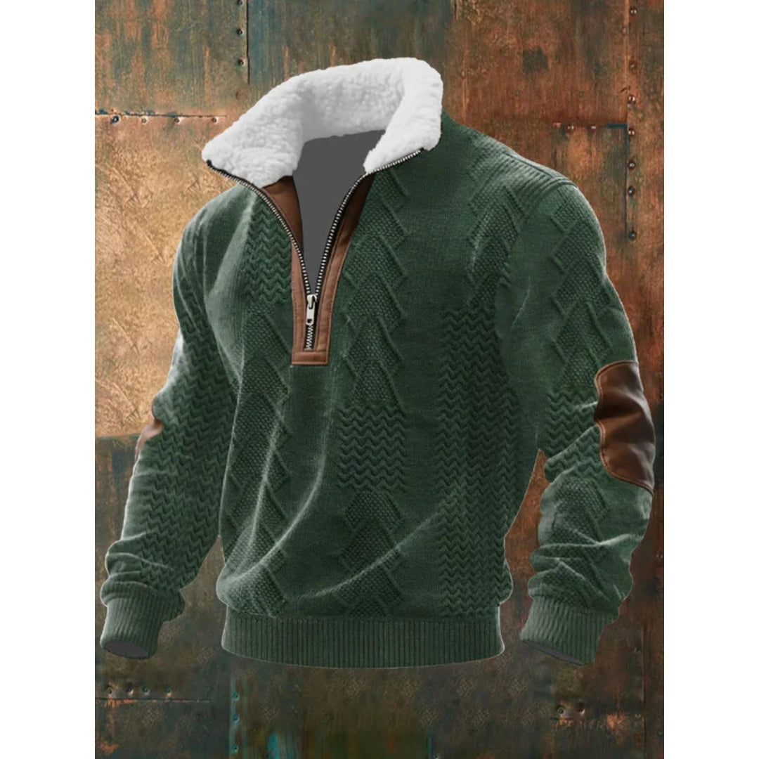 Knusse Heren Half-zip Trui met Teddykraag en Kabelpatroon