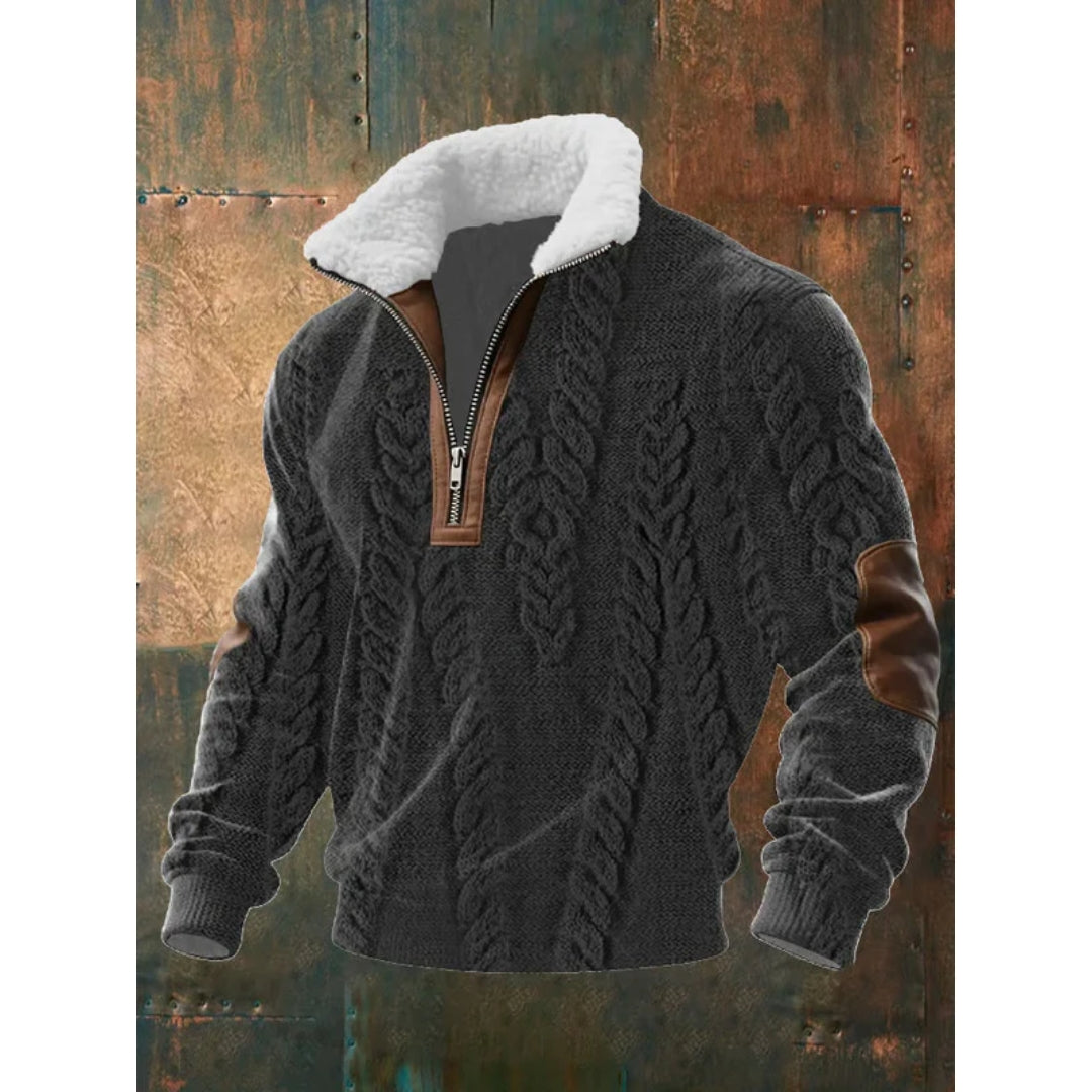 Knusse Heren Half-zip Trui met Teddykraag en Kabelpatroon